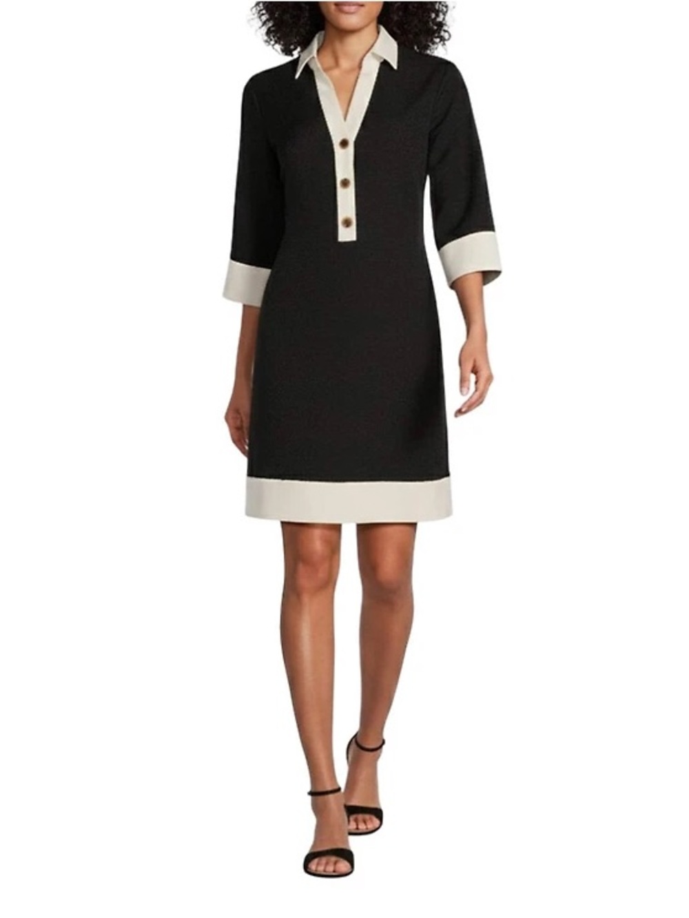 NWT Preston & York Ethel 3/4 Sleeve Stretch Twill Shift Dress black & white 12